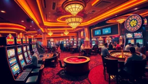 Engaging casino scene highlighting free porn games-inspired slot machines and lively players.