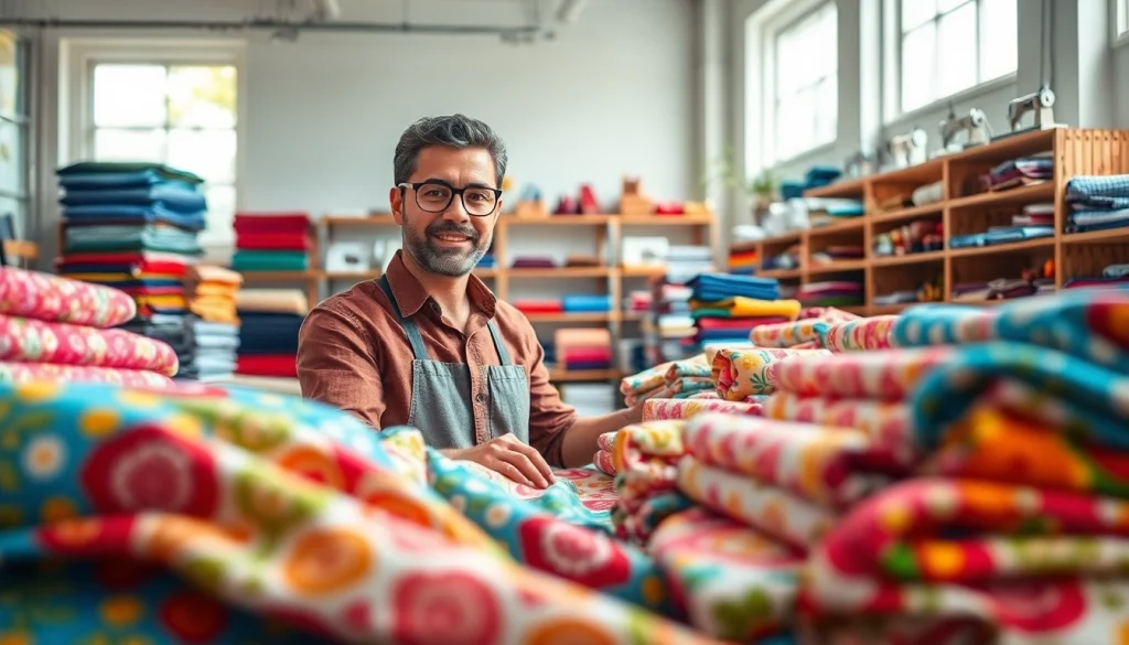 Ontdek bedrukte katoenen stoffen in een kleurrijke werkplaats met creatieve ontwerpen.