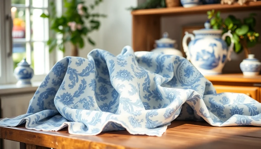 Delftsblauwe stoffen collectie displayed elegantly in a cozy setting.