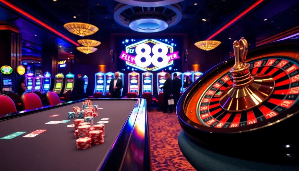 Experience exhilarating gameplay at FLY 88's exciting casino with vibrant tables and sleek machines.
