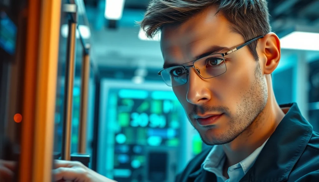 Engineer analyzing das 140 technology in a modern lab setup.