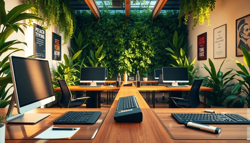Engaging scene of a typing center with modern workstations, enhancing productivity.