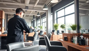 Frizerie Craiova cu un coafor talentat realizând o tunsoare modernă.