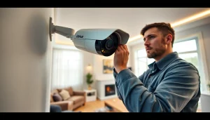 Cámaras Dahua instalándose en un hogar seguro por un técnico profesional