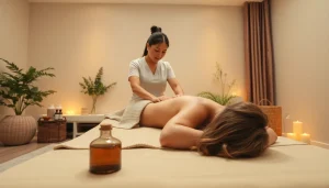 치료사와 고객이 고요하고 차분한 환경에서 진행되는 편안한 오산출장마사지 세션.