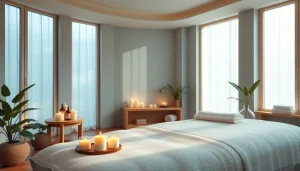 편안한 장식과 안정적인 분위기가 느껴지는 스웨디시 마사지 치료실.