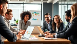 Engaging discussion among certification help providers in a modern office setting.