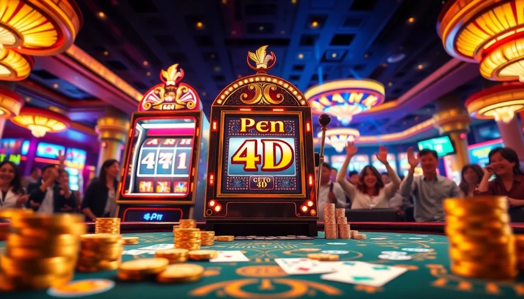 Experience the thrill of 'Pen 4D' slot action in a vibrant casino environment filled with winning moments.