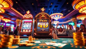 Experience the thrill of 'Pen 4D' slot action in a vibrant casino environment filled with winning moments.