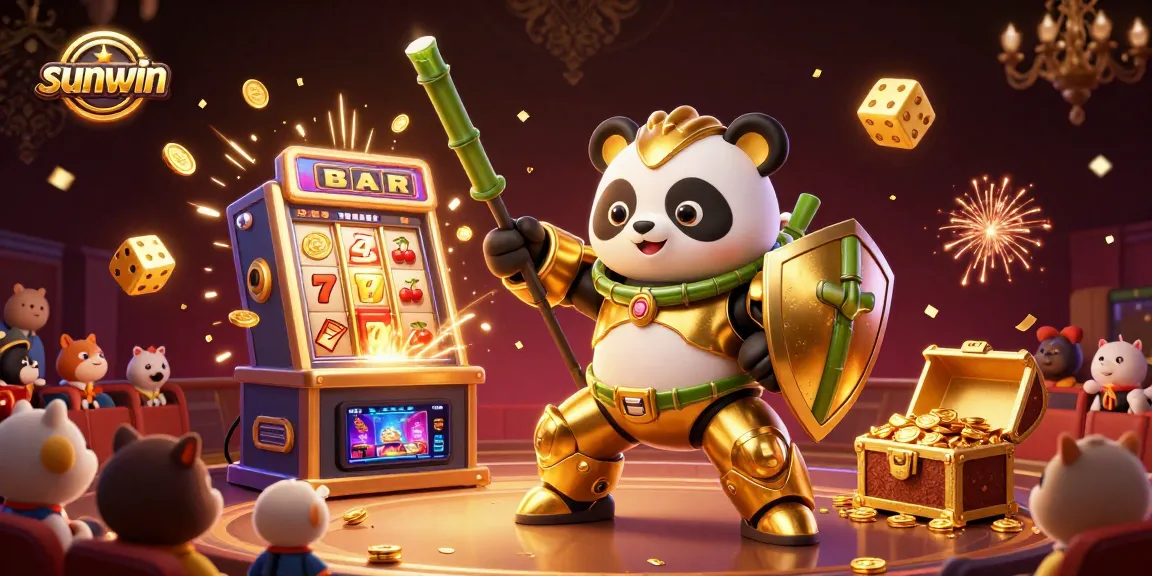Experience thrilling gameplay at sunwin with a vibrant 3D illustration of a panda pilot and energetic casino elements.